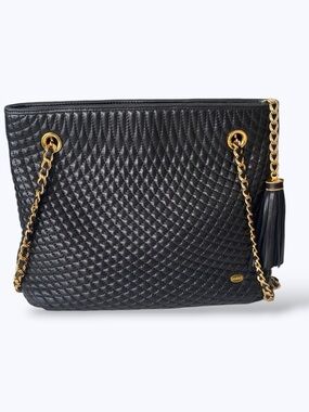 Bally Quilted Lambskin Leather Chain Tote Bag with Tassel - Vintage Luxury